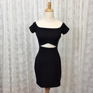 Privy Black Sparkly Cut‎ Out Bodycon Mini Dress Women's M Cap Sleeves Glamour